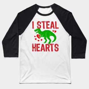 Kids I Steal Hearts Trex Dino Baby Boy Valentines Day Baseball T-Shirt